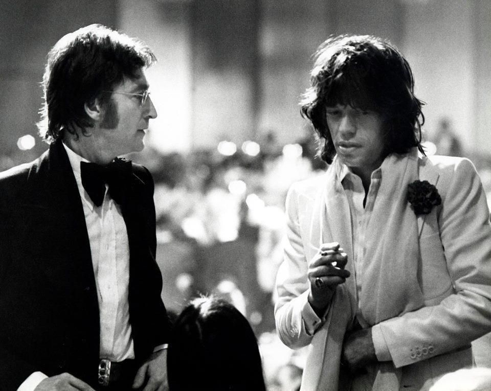 John Lennon Mick Jagger attending an American Film Institute Salute to James Cagney at Century Plaza Hotel on March 13 1974