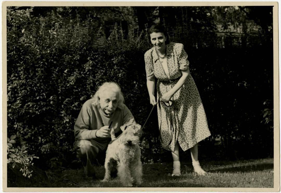 albert einstein with helen dukas and his dog chico