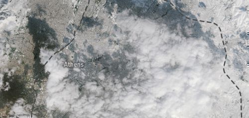 Η χιονισμένη Αθήνα από δορυφόρο