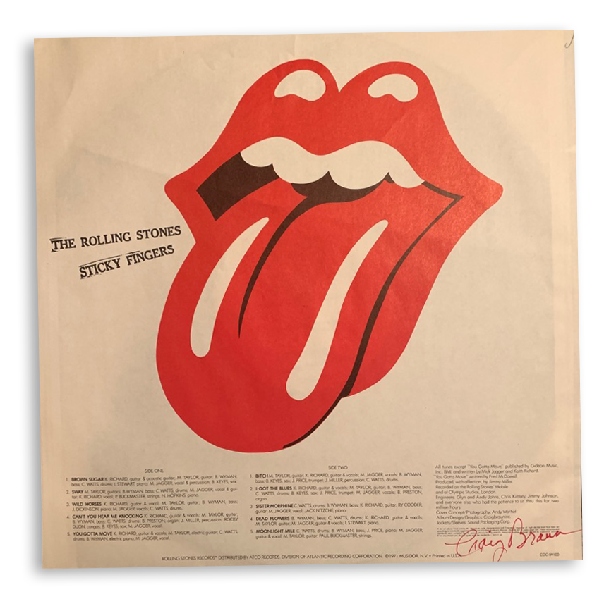 the rolling stones sticky fingers sign Craig Braun